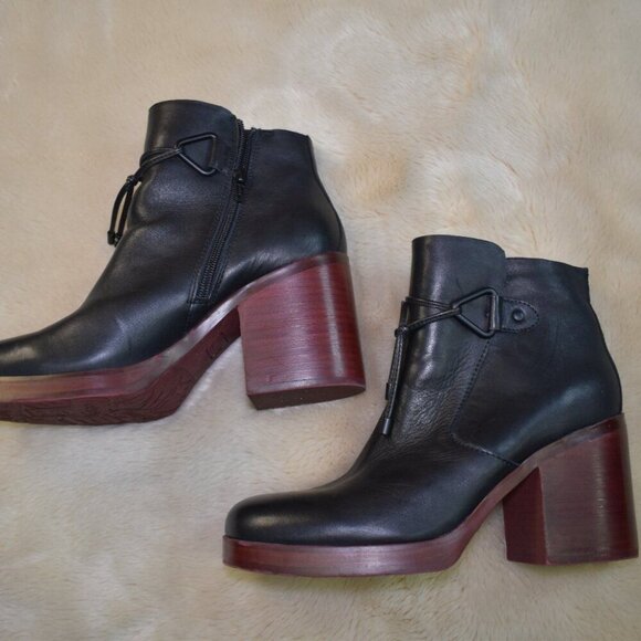 Korks Mertle Black Leather Block Heel Platform Booties Sz 9.5 Retro Hippie Chic - Picture 5 of 11